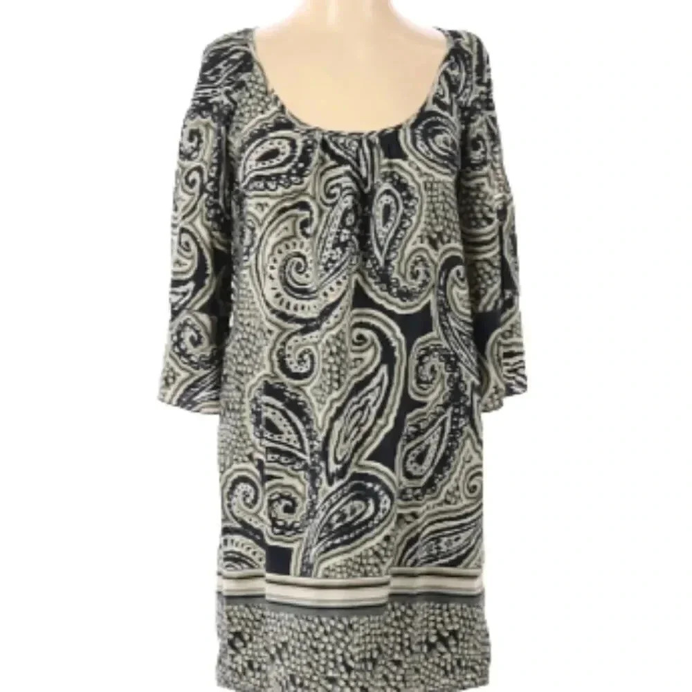 G.L.A.M. navy & tan paisley cocktail dress Size Medium NWOT